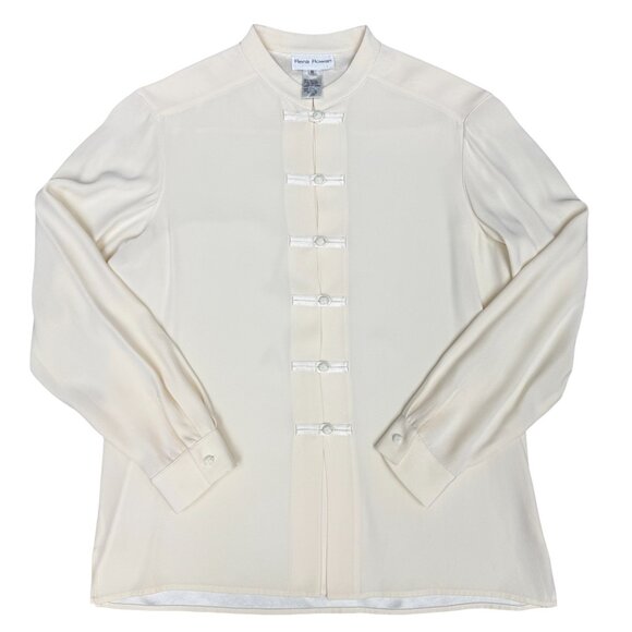 VTG Women's‎ RENA ROWAN Asian-Style Button-Down Cream Shirt- Size 12 - Picture 1 of 11